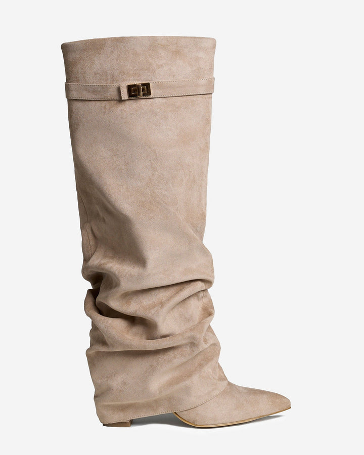 Bottes Montantes en Daim - Beige