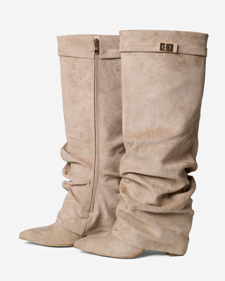 Bottes Montantes en Daim - Beige